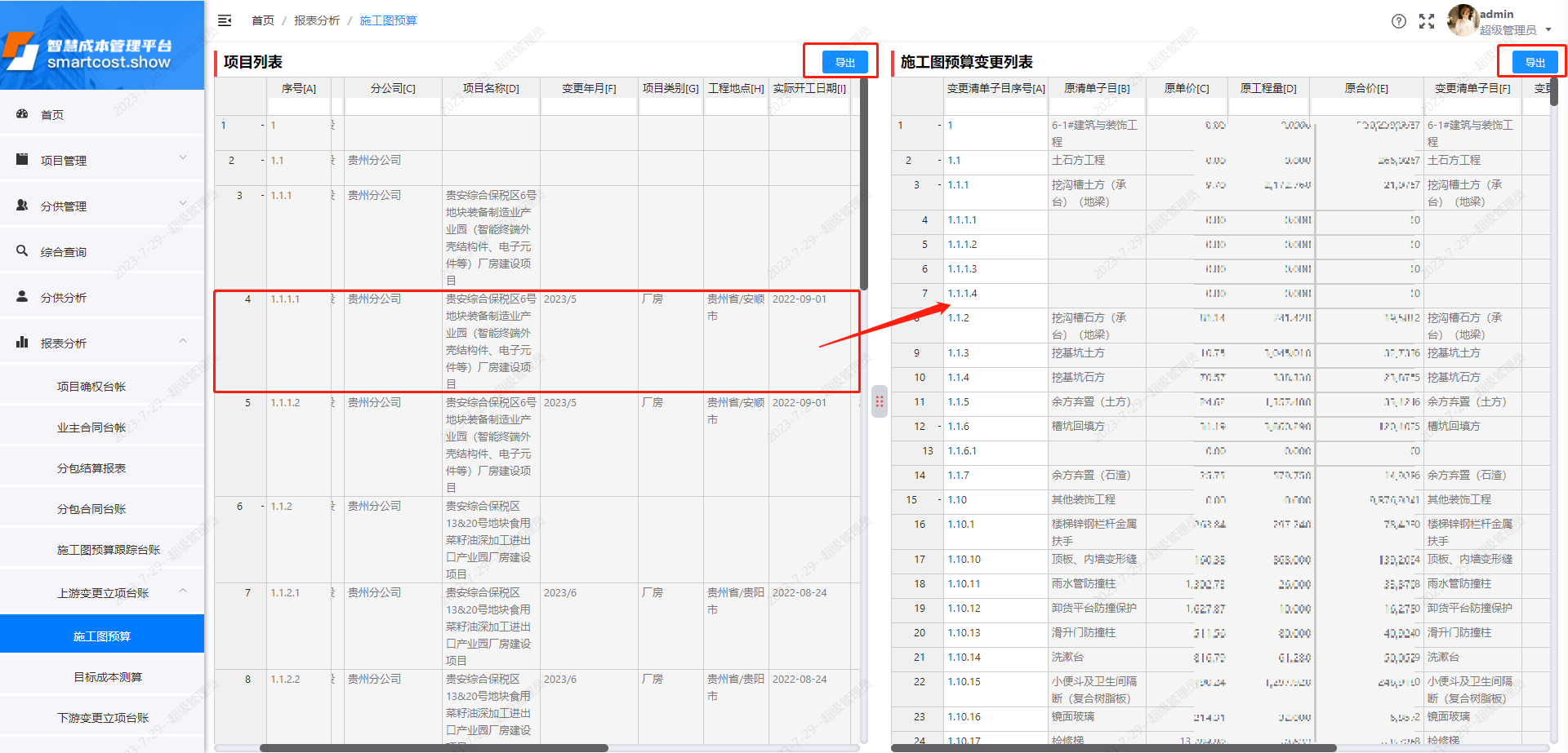 上游变更立项台账-施工图预算