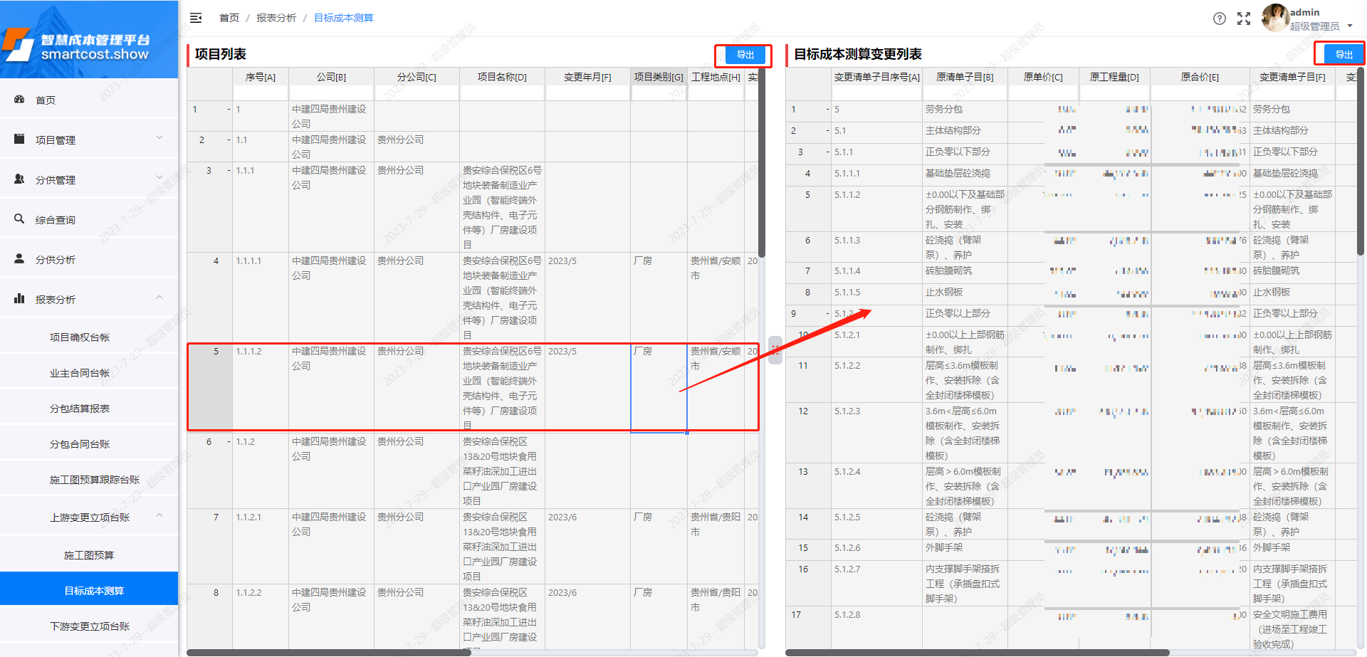 上游变更立项台账-目标成本测算