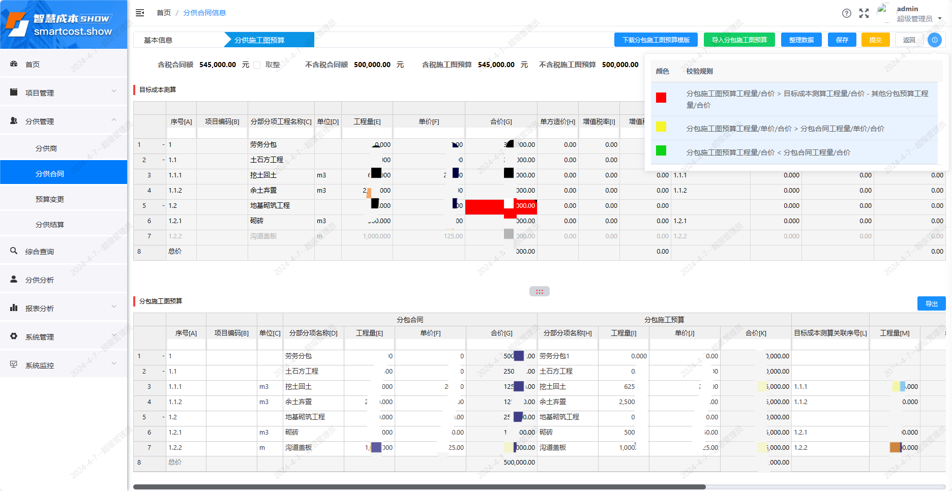 分供施工预算图数据校验规则